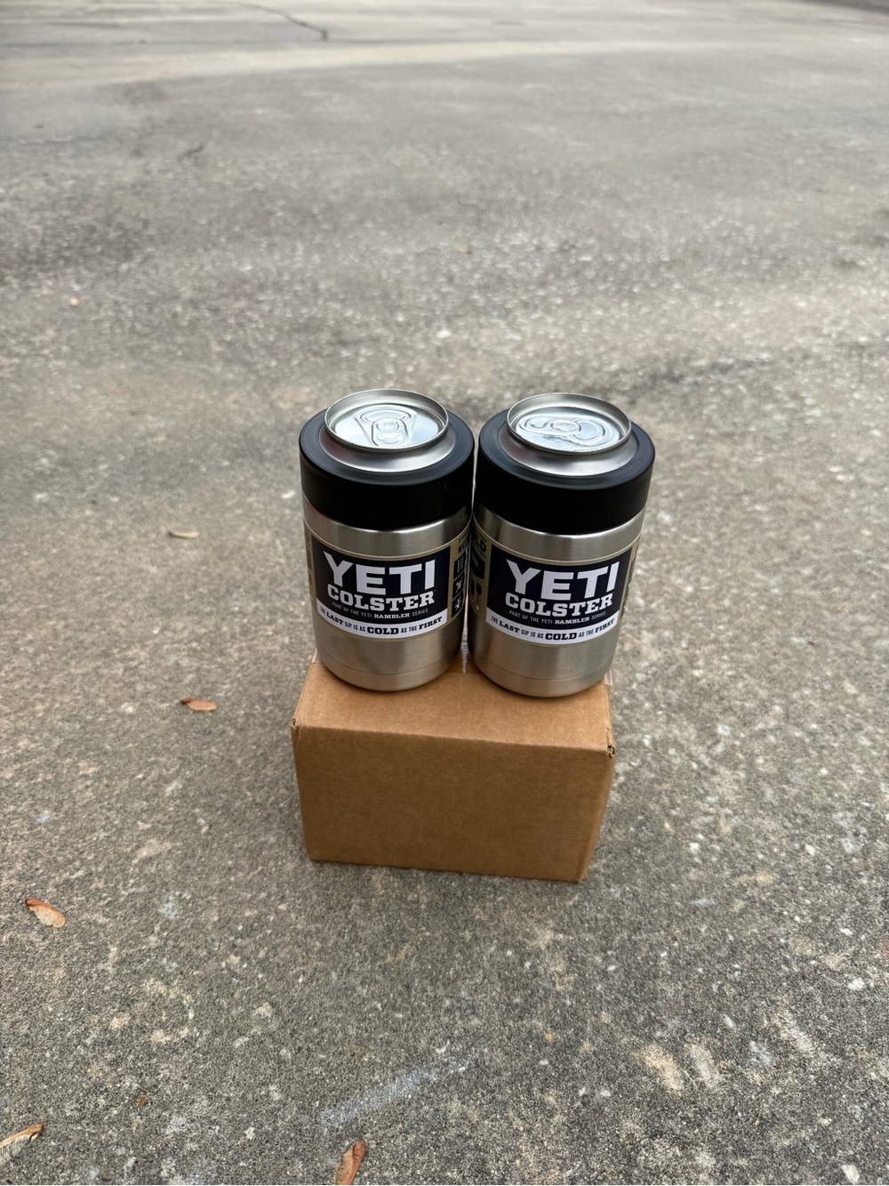 New Yeti Stainless Steel & Black Colster Can Insulators - Set of 2